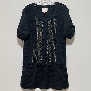 Romeo & Juliet Couture vibrant Black Silver Embellishments puffed sleeves dress